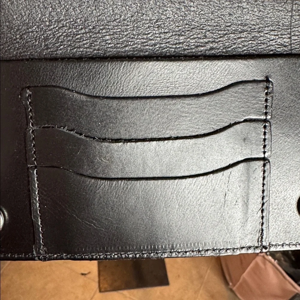NWOT First Mfg Co Black Leather Wallet 3 Card Slots Double Snap Slim Billfold